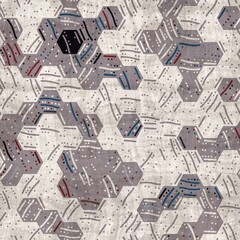 Seamless red white and blue textured geometric pattern. High quality illustration. Color blocked shapes in an old vintage look. Generic and versatile design useful for all types of surface design.