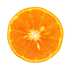 Ripe slice orange citrus fruit on white background.