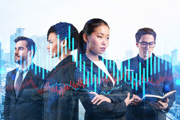 Group of business colleagues in suits as a part of multinational corporate team working on...