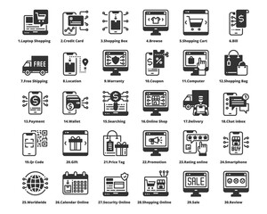 Online Shopping Icons Vector  Illustration, Sale, Business, Payment, Delivery, Online Shop