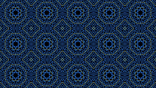 Yellow and blue lines in decorative pattern mosaic animation. Minimal motion graphic background concept
