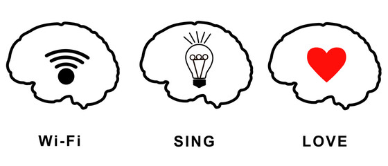 Wi-Fi, Sing, Love in  the brain icons concept. T-shirt design, slogan for shirt print. Vector