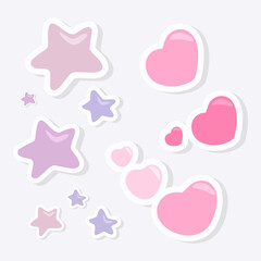 Set of valentines day stickers. Heart shape and star shape stickers.