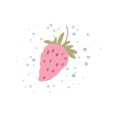 Cartoon strawberry with colourful splashes vector illustration.