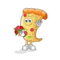 pizza with bouquet mascot. cartoon vector