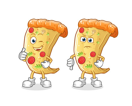 pizza thumbs up and thumbs down cartoon. cartoon mascot vector