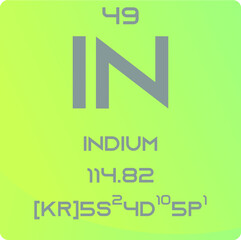 Indium In Post transition metal Chemical Element vector illustration diagram, with atomic number, mass and electron configuration. Simple gradient design for education, lab, science class.