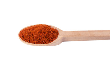 Tandoori Masala mix of spices  in wooden spoon isolated on white background. Spices and food ingredients.