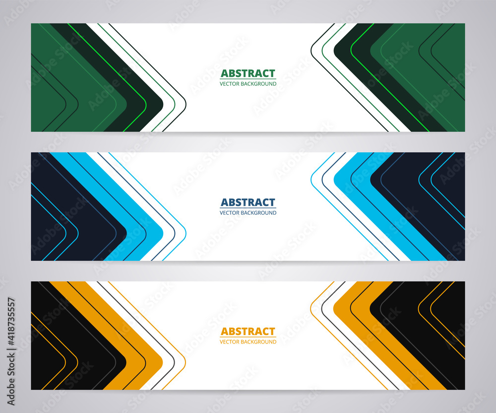 Poster Wide modern web business vector banners set of three templates. Three color abstract horizontal web banner design template collection. White modern bright futuristic abstract wide backgrounds.