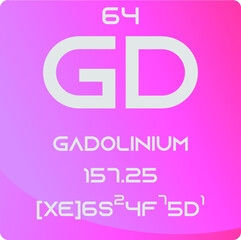 Gadolinium Gd Lanthanide Chemical Element vector illustration diagram, with atomic number, mass and electron configuration. Simple gradient design for education, lab, science class.