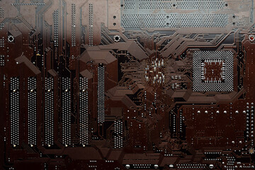 Computer electronic microcircuit, motherboard, tracks. Computer security, technology, neural...