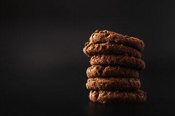 Chocolate Chip Cookies on Dark Background 