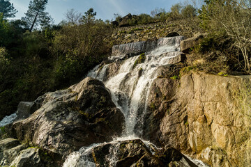 Obraz premium A Chancis lookout, waterfall and wharf, Sober, Galicia, Spain: viewpoints Sil river