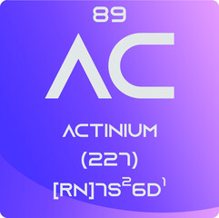 Actinium Ac Actinoid Chemical Element vector illustration diagram, with atomic number, mass and electron configuration. Simple gradient design for education, lab, science class.