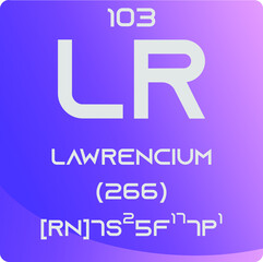 Lawrencium Lr Actinoid Chemical Element vector illustration diagram, with atomic number, mass and electron configuration. Simple gradient design for education, lab, science class.