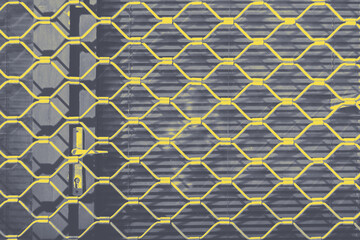 Iron texture of a steel grill on shutters on the door. Visualization trendy colors of year 2021 -...