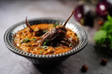Bagara Baingan  - Hyderabadi Eggplant Curry, selective focus