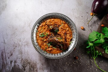 Bagara Baingan  - Hyderabadi Eggplant Curry, selective focus