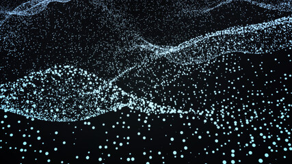 technology image. blue shiny particles. 3D rendering.