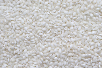 The texture of rice cereals. White background with rice. Jasmine, risotto, basmati.
