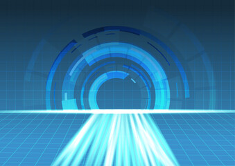 Vector : Abstract technology circle with perspective stripe on blue background