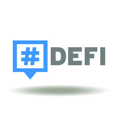 DEFI abbreviation with speech bubble and hashtag vector icon. DeFi Decentralized Finance Symbol.