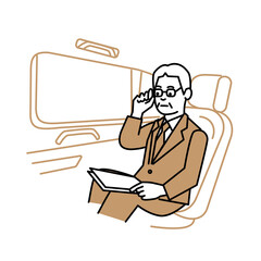 Business scene: Executive man looking at papers in car. Vector illustration.