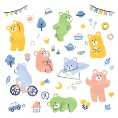 Stickers meubles Zoo ensemble d& 39 illustrations d& 39 ours mignons