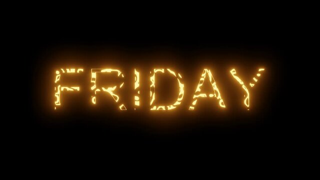 Friday Glowing 3d sign. Abstract inscription on a black background.