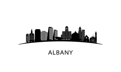 Albany city skyline. Black cityscape isolated on white background. Vector banner.