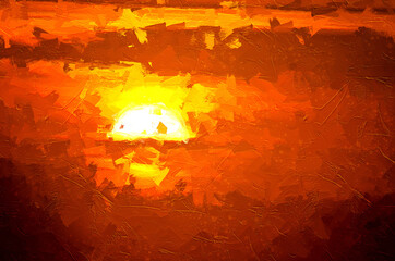 Impressionistic Style Artwork of the Sun Setting in a Smoky Western Sky