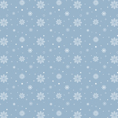 Naklejka na ściany i meble Blue snowflakes pattern. White snowflakes pattern on blue background