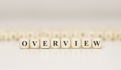 Word OVERVIEW made with wood building blocks