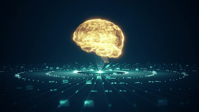 Artificial intelligence (AI). Big data flow analysis, Data mining, deep learning modern computer technologies. Futuristic Cyber Technology Innovation. Brain representing artificial intelligence.