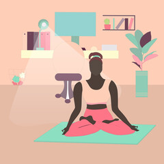 Woman Meditating In Lotus Pose at Home Office