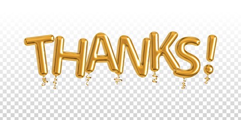 Vector realistic isolated golden balloon text of Thanks on the transparent background. Concept of appreciation.
