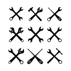 Tools set icon vector design. Hammer, screwdriver, wrench, instrument collection silhouette vector. Repair icon logo design template