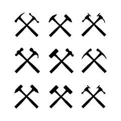 Crossed hammer icons logo vector set. Hammer icon collection design template