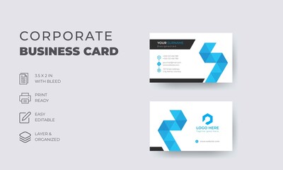 Two side minimal corporate business card template in blue color