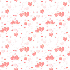 Fototapeta na wymiar Love pattern. Vector seamless texture with small scattered hand drawn hearts, circles, bubbles. Valentines day background. Love theme. Red, pink and white color. Repeat design for decor, print, wrap