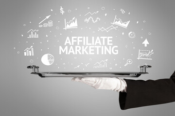 Waiter serving business idea concept with AFFILIATE MARKETING inscription