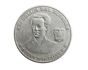 Ecuador five centavos coin on a white isolated background