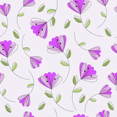 Flower pattern blooming pink florals botanical motives scattered at random. Elegant template for fashion prints. Seamless vector texture.