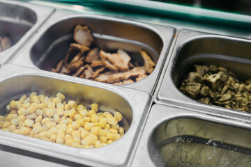 Pizza topping sauce ingredients or recipe. Ingredients for pizza in a restaurant