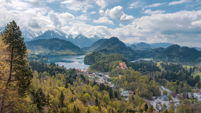 Amazing view of the Bavarian Alps and Hohenschwangau Castle. Germany