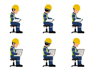 set of industrial worker is working with his document