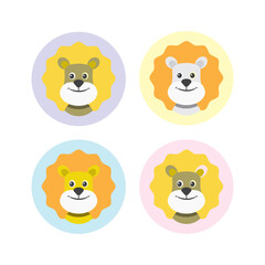 a set Cute Lion Face Emoticon Emoji Expression Illustration