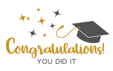 Graduation congratulations at school, university or college. Trendy calligraphy golden glitter inscription - 418751721