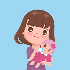 Mother Feeding Baby With Milk In Bottle, Mother's day background.