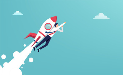 Businessman flying with jet pack illustration. Success in business and career concept